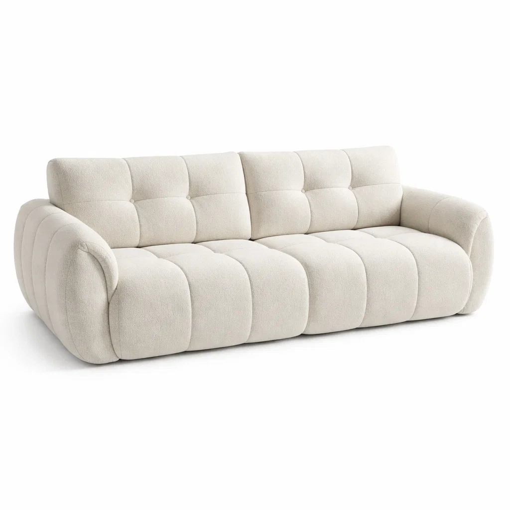 Sofa Bouclé Beige mit Massivholzrahmen Dreisitzer