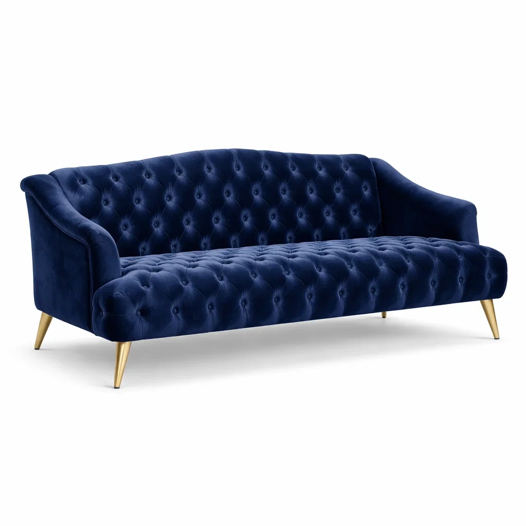 Sofa Samt Blau mit Metallbeinen