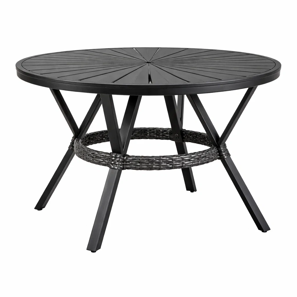 Tisch Aluminium Polyrattan Schwarz rund