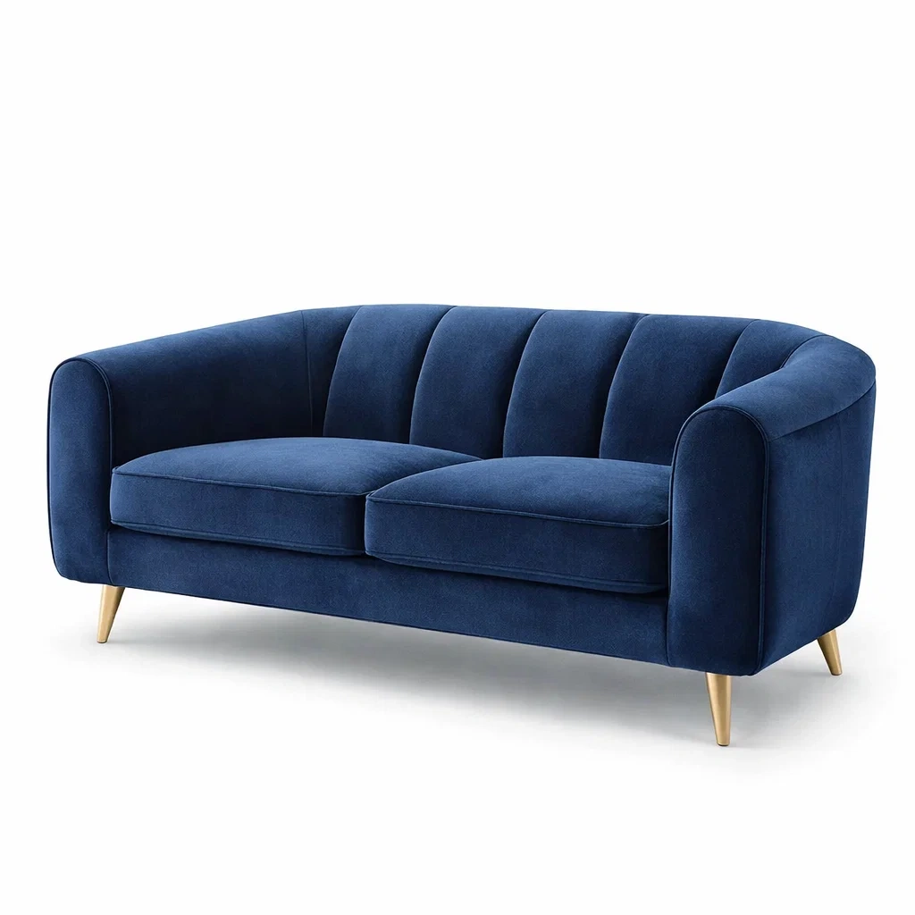 Sofa Samt Blau Zweisitzer mit Metallbeinen
