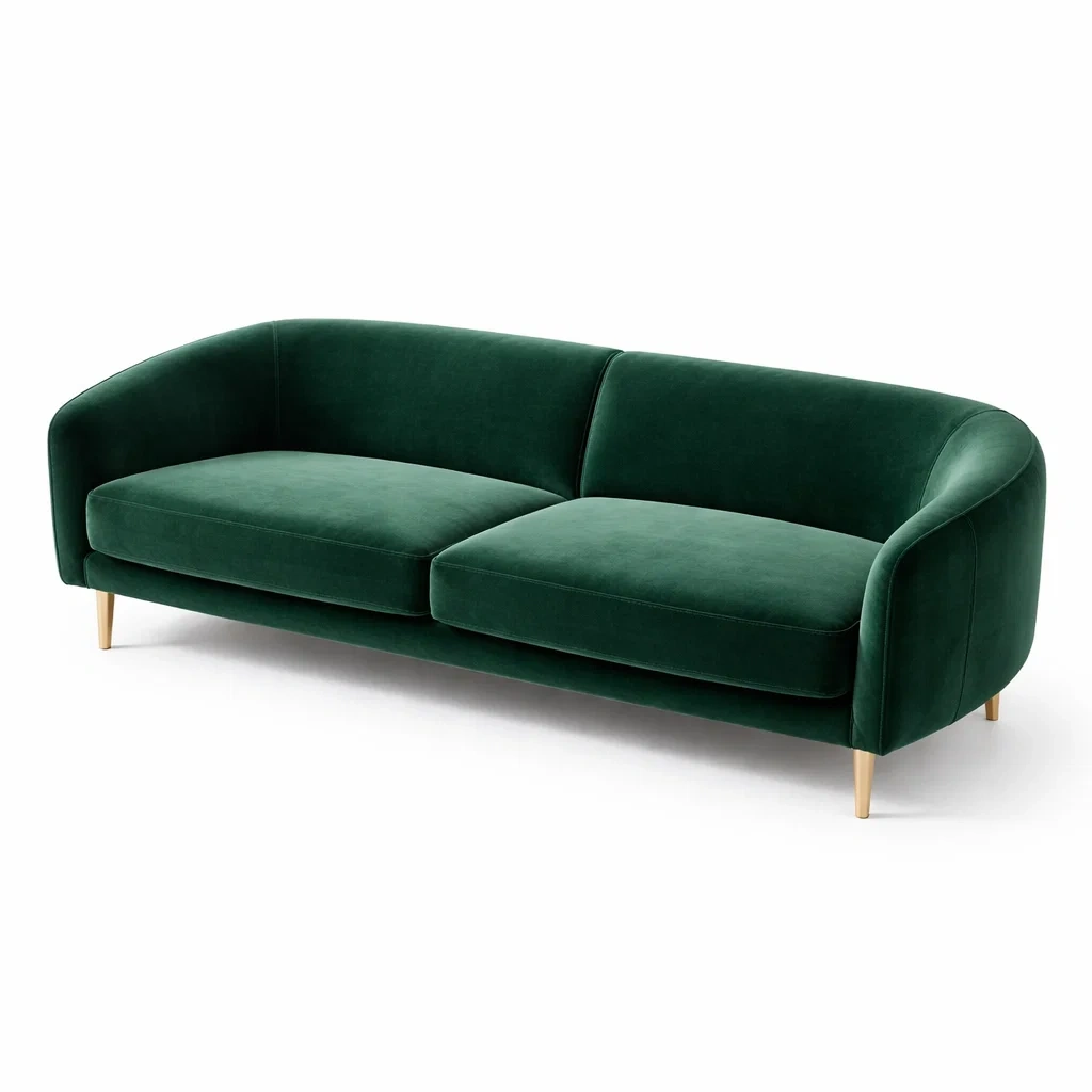 Sofa Baumwollsamt Grün mit Holzbeinen Dreisitzer