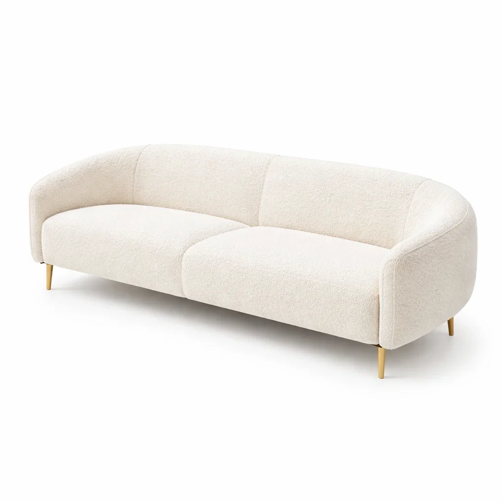 Sofa Bouclé Creme mit Metallbeinen Dreisitzer