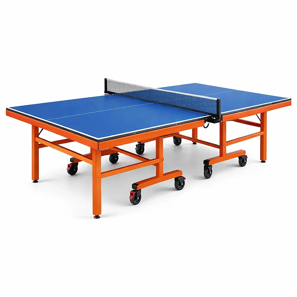 Tischtennisplatte MDF Stahl Orange Blau klappbar mit Netz