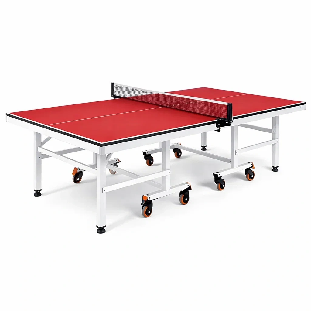 Tischtennisplatte MDF Rot mit klappbarem Rahmen und Rollen