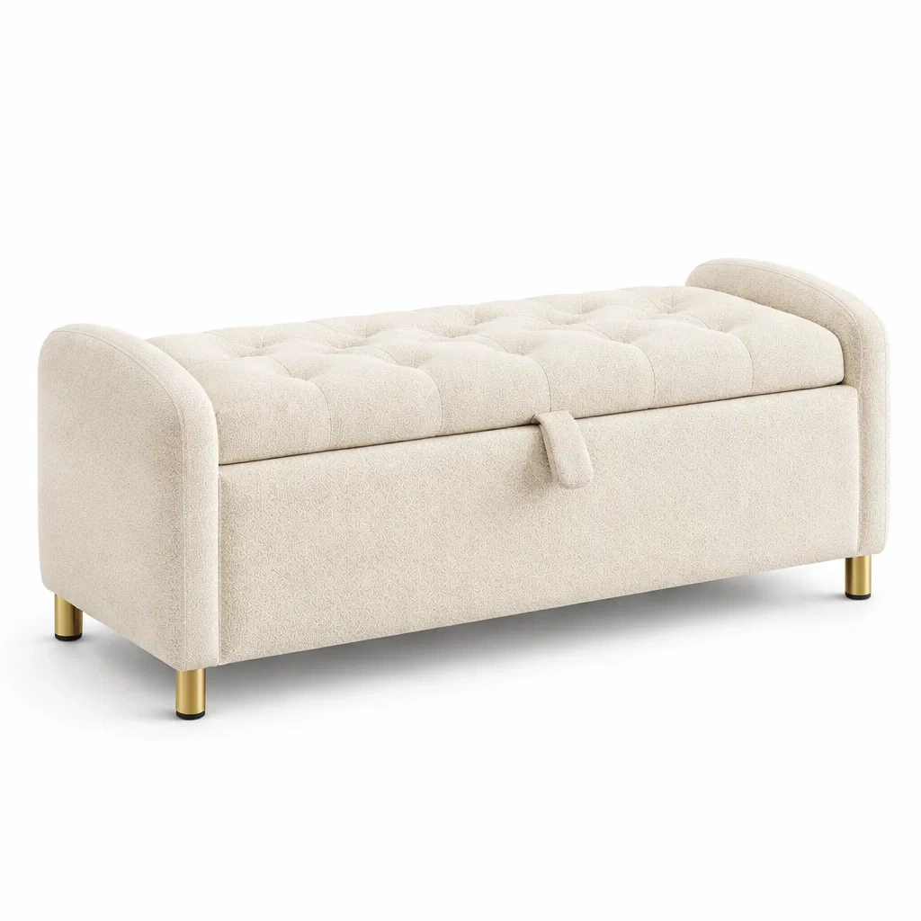 Truhenbank Stoff Beige mit Stauraum 140 x 50 x 45 cm