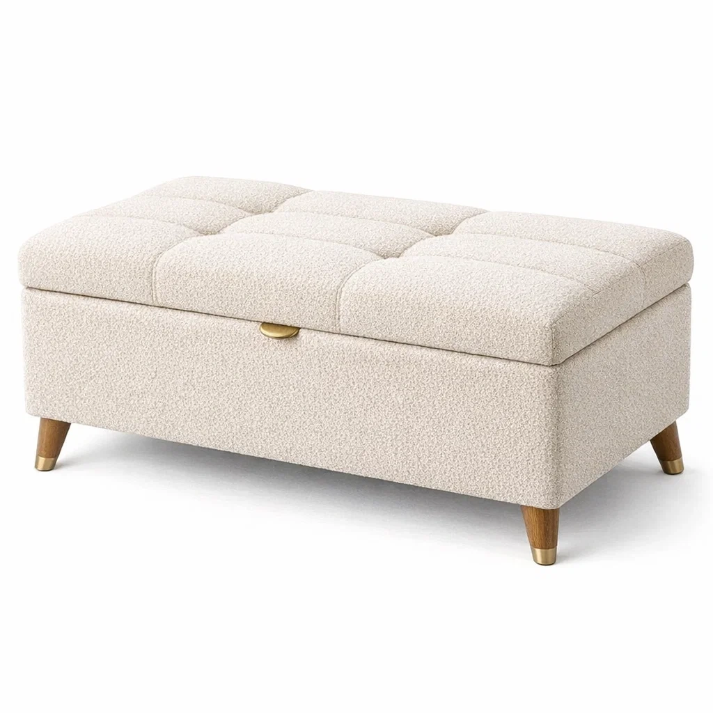 Truhenbank Bouclé Beige mit Stauraum 100 x 40 x 45 cm