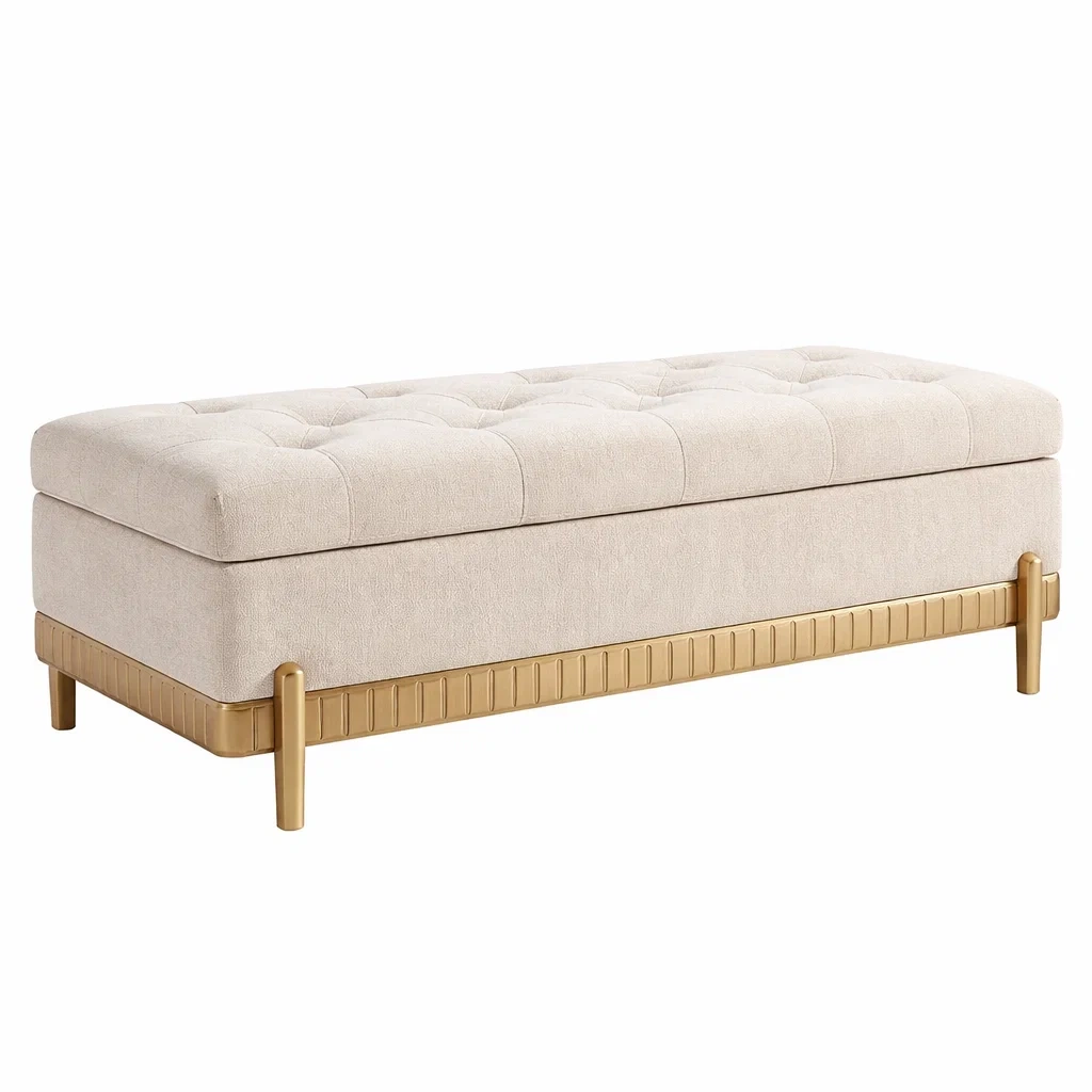 Truhenbank Holzrahmen Beige mit Stauraum