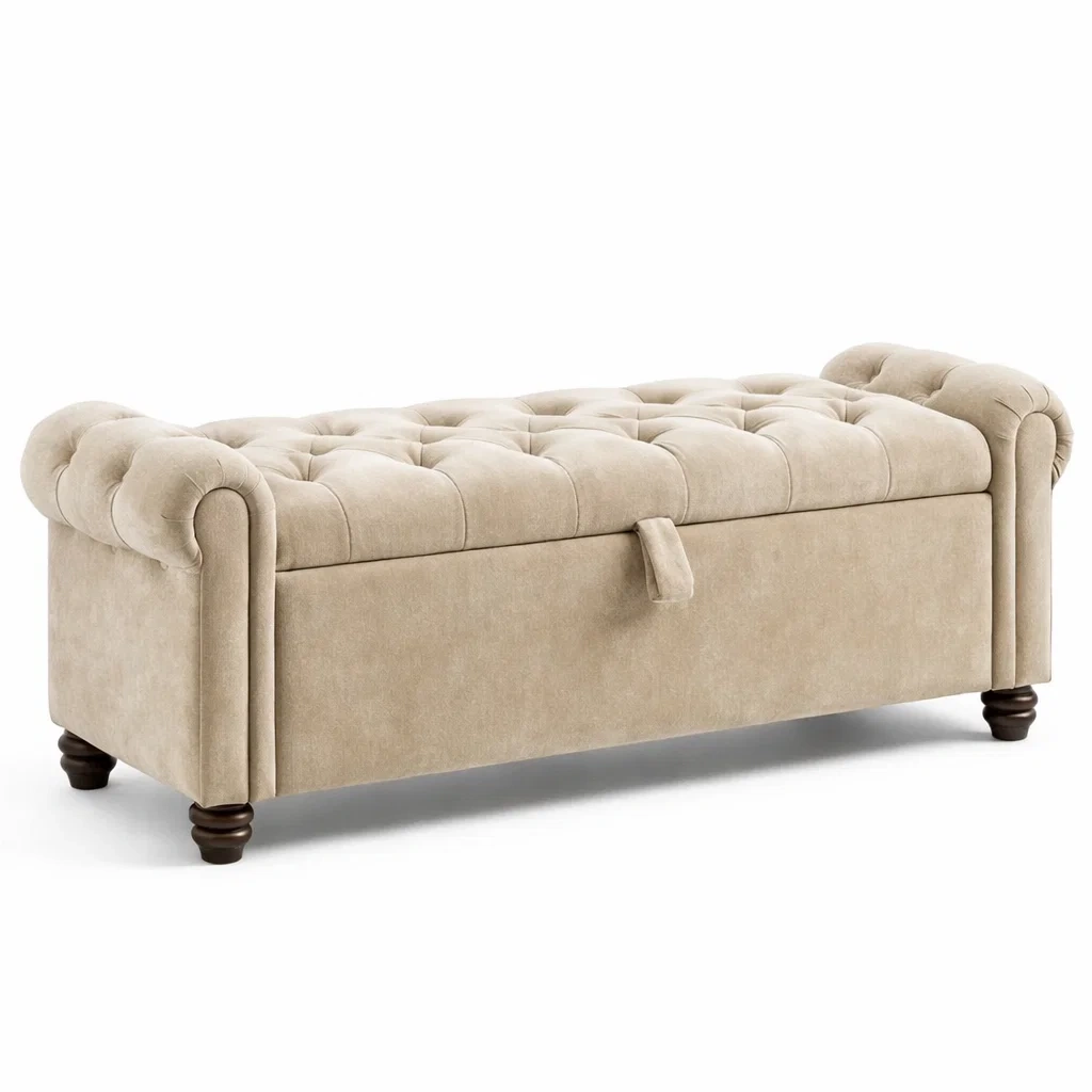 Truhenbank Leinen Beige mit Stauraum