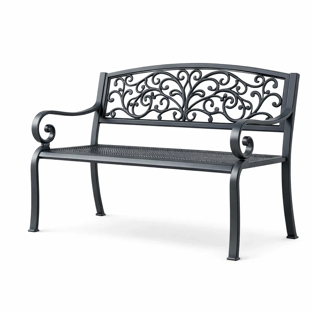 Sitzbank Metall Schwarz mit Rückenlehne 128 x 59 x 87 cm