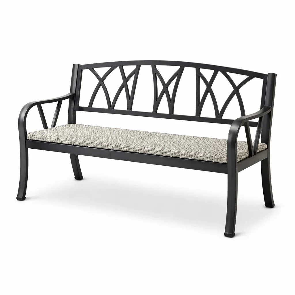Sitzbank Aluminium mit Polyethylen Geflecht Schwarz Hellgrau