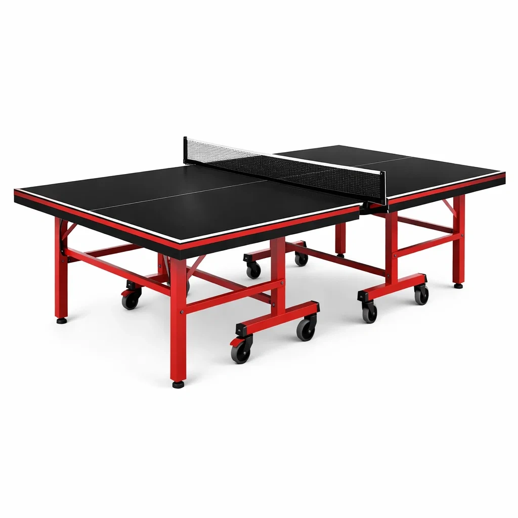 Tischtennisplatte Metall Schwarz Rot klappbar mit Netz