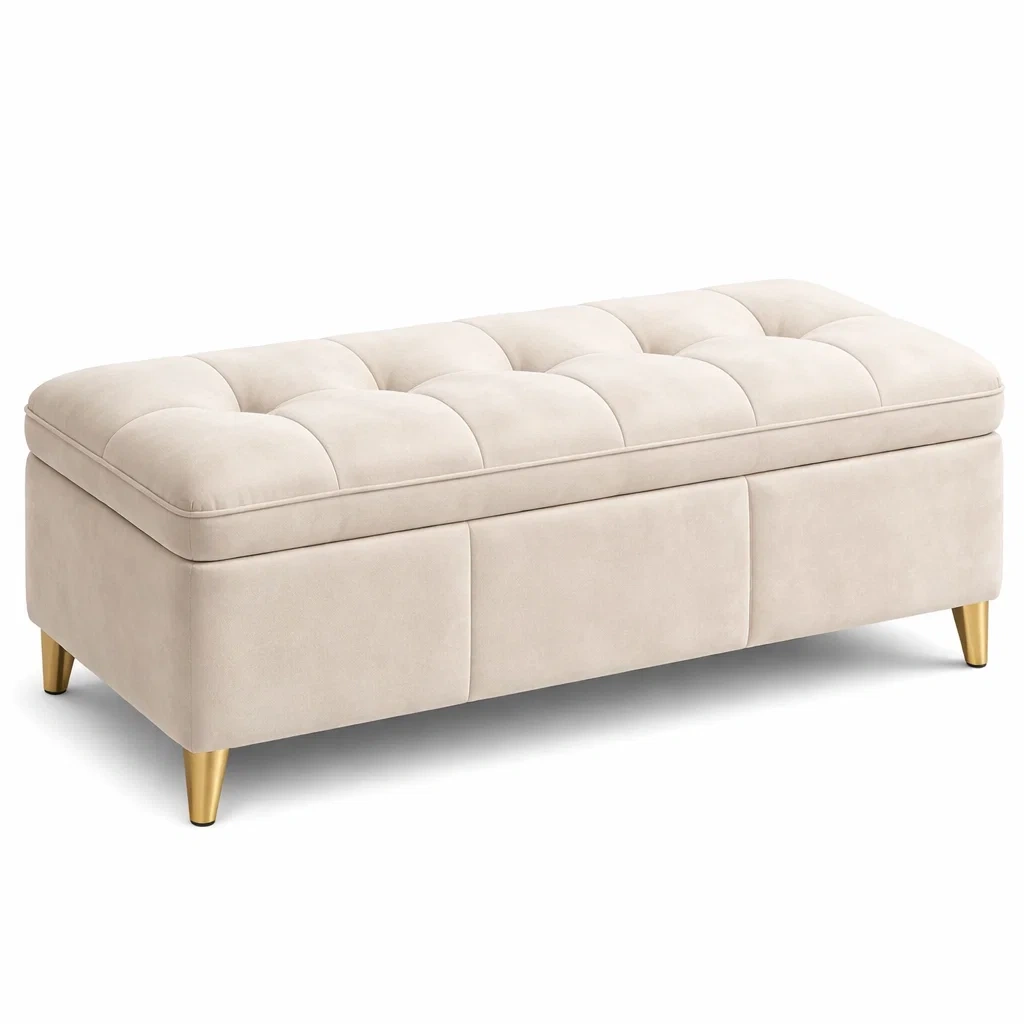 Truhenbank Stoff Beige mit Stauraum 120 x 45 x 45 cm