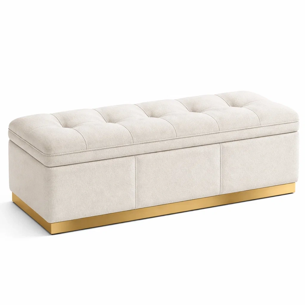 Truhenbank Mikrofaserstoff Metall Beige mit Stauraum 140 x 45 x 45 cm