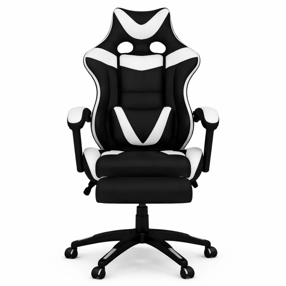 Fauteuil de Jeu Réglable avec Repose-Pied et Coussin Ergonomique Noir et Blanc