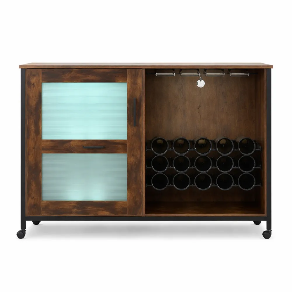 Buffet de Cuisine avec LED et Chariot pour Bouteilles