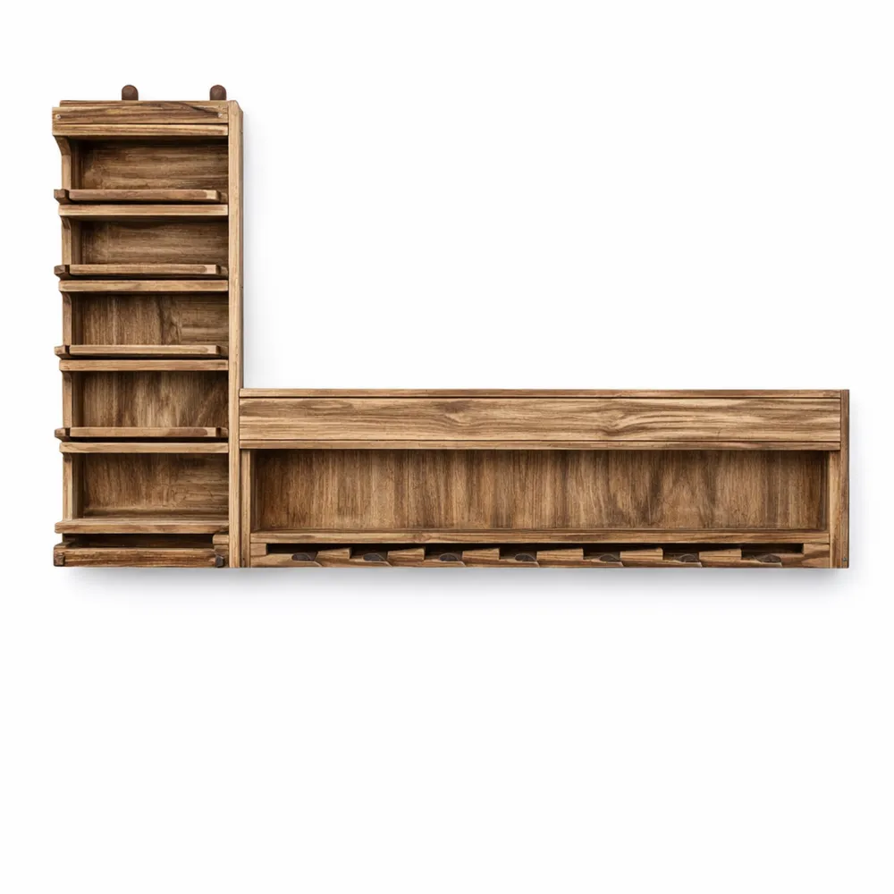 Étagère à vin murale en bois avec porte-verres pour cuisine et bar