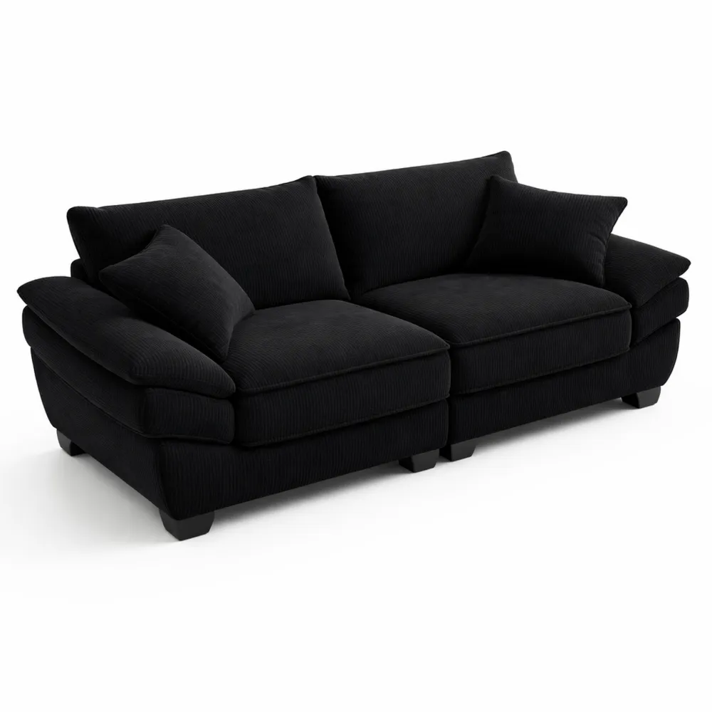 Canapé en Velours 2 Places avec Appuis-Tête et Coussins