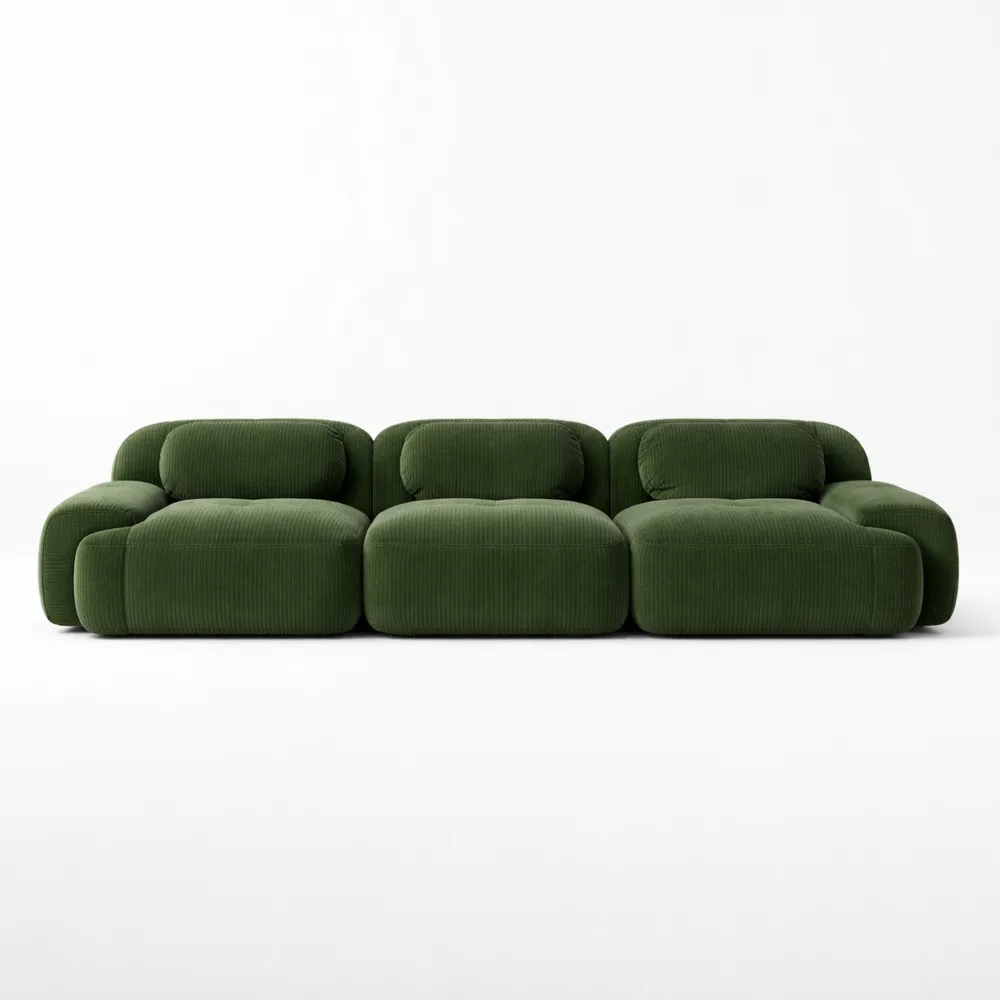 Canapé modulable en tissu côtelé avec accoudoirs larges