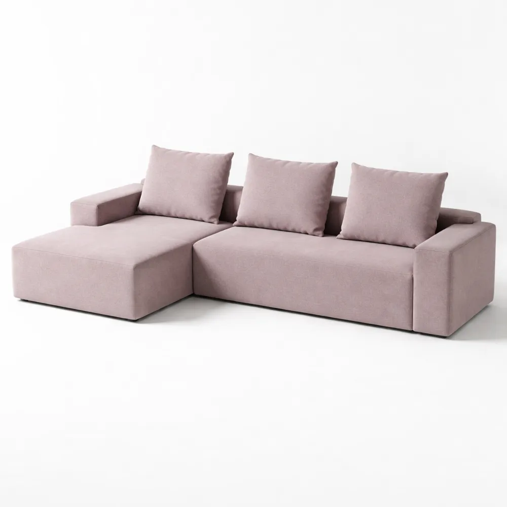 Canapé modulaire moderne en velours gris clair avec méridienne