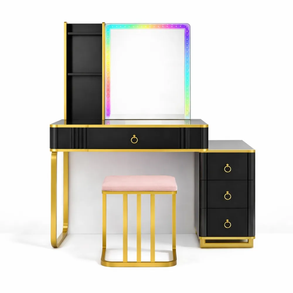 Table de Maquillage Moderne avec Miroir LED et Tabouret