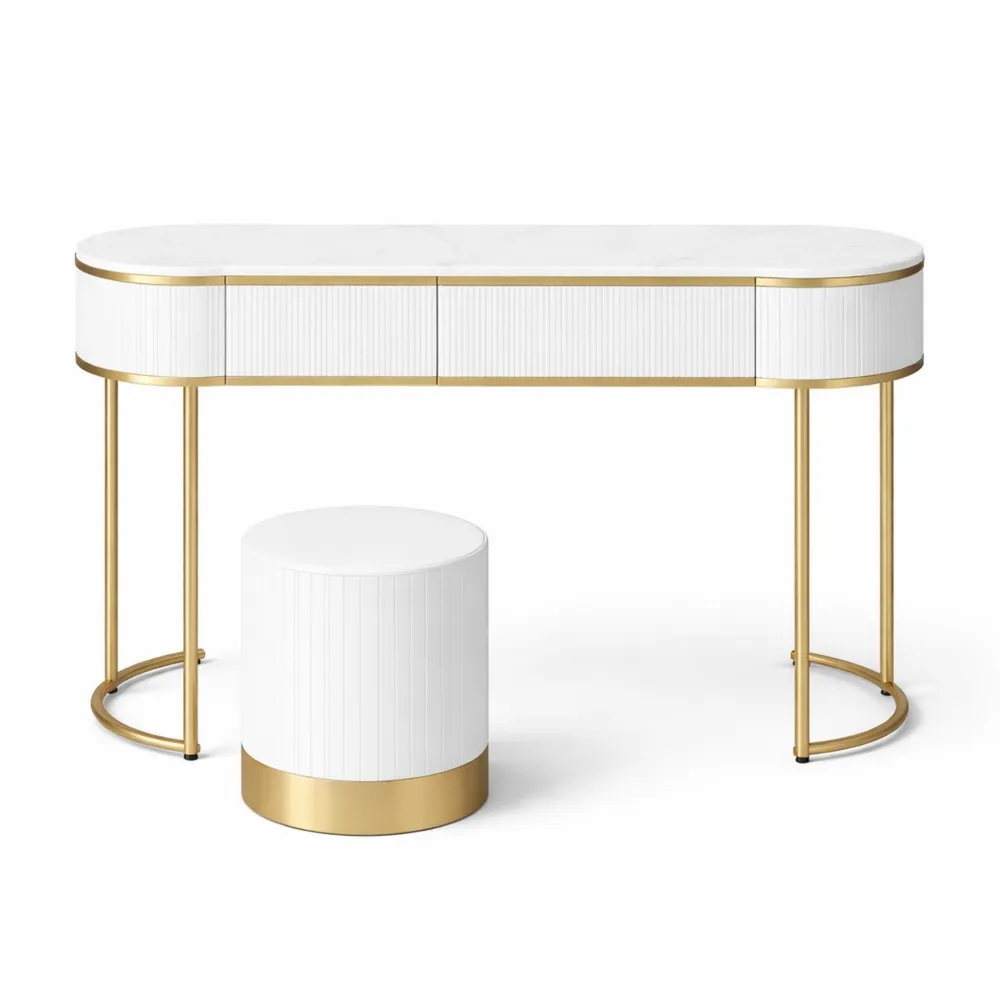 Coiffeuse avec Miroir et Tabouret - Organisateur de Maquillage et Bijoux avec 2 Tiroirs