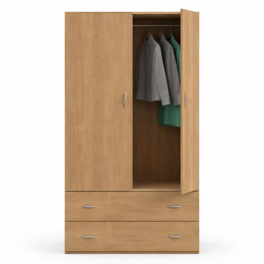 Armoire de Chambre 2 Portes 2 Tiroirs, Chêne Cambrian, 180x74x50 cm