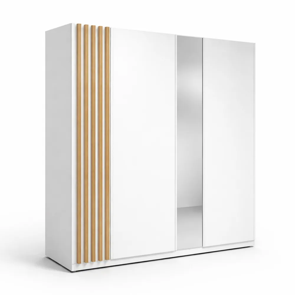 Armoire blanche avec miroir 200 cm et lattes
