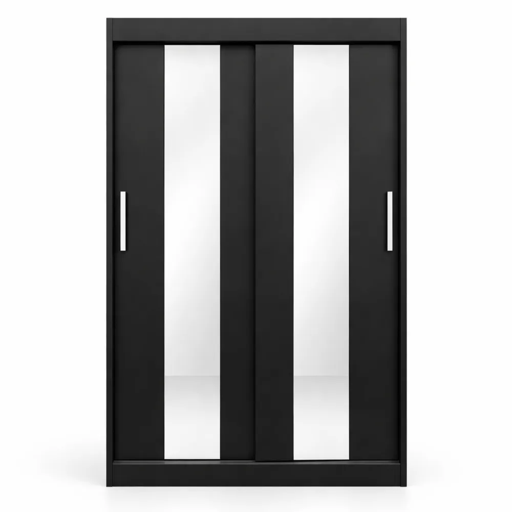 Armoire Deux Portes Coulissantes avec Miroir et Étagères - Chambre Moderne