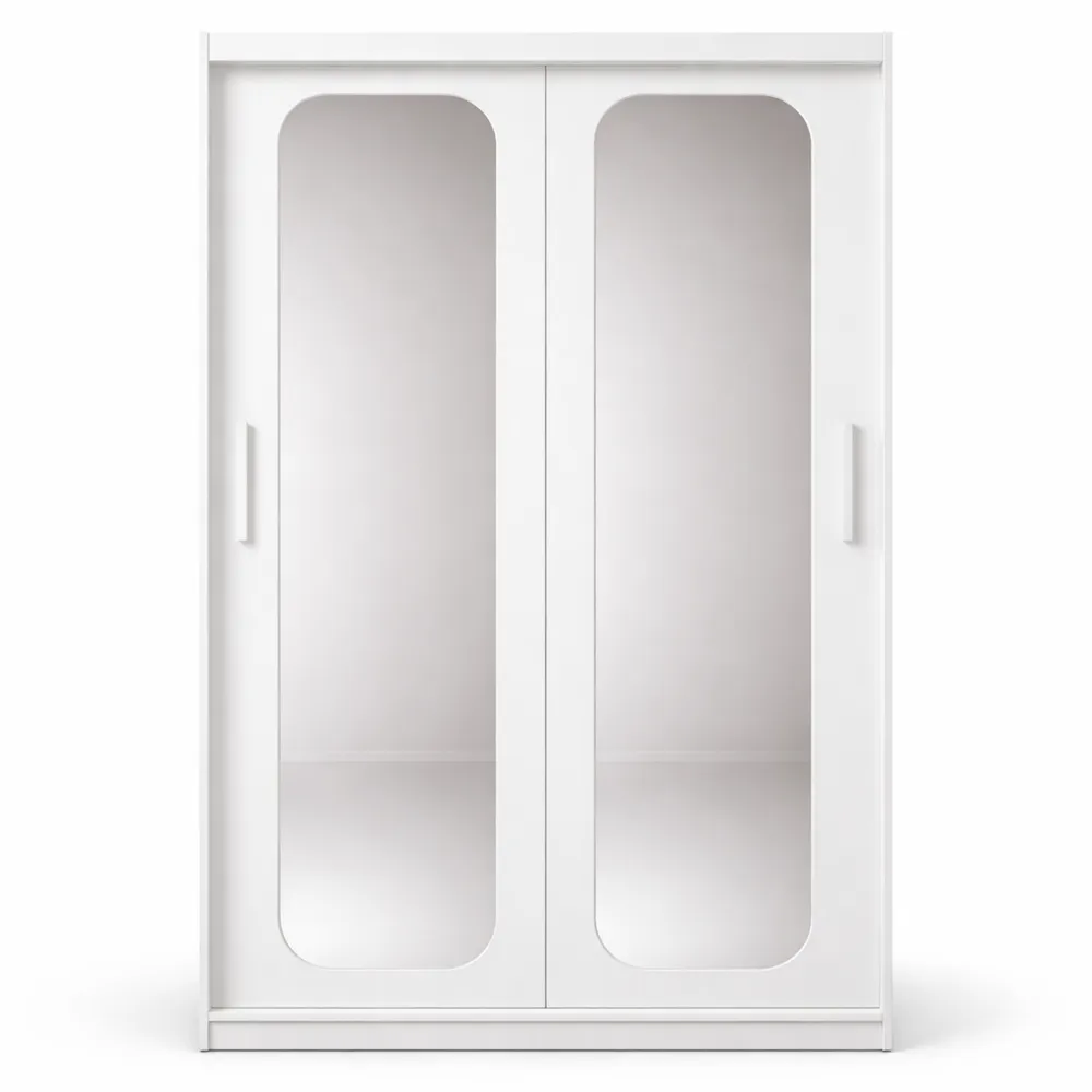Armoire Deux Portes Coulissantes avec Miroir et Étagères Blanc Mat