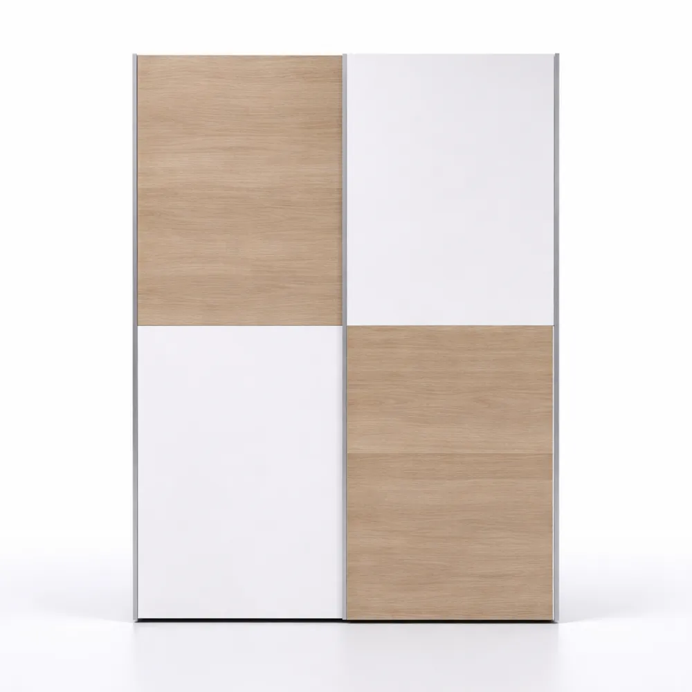 Armoire élégante avec portes coulissantes en blanc et chêne
