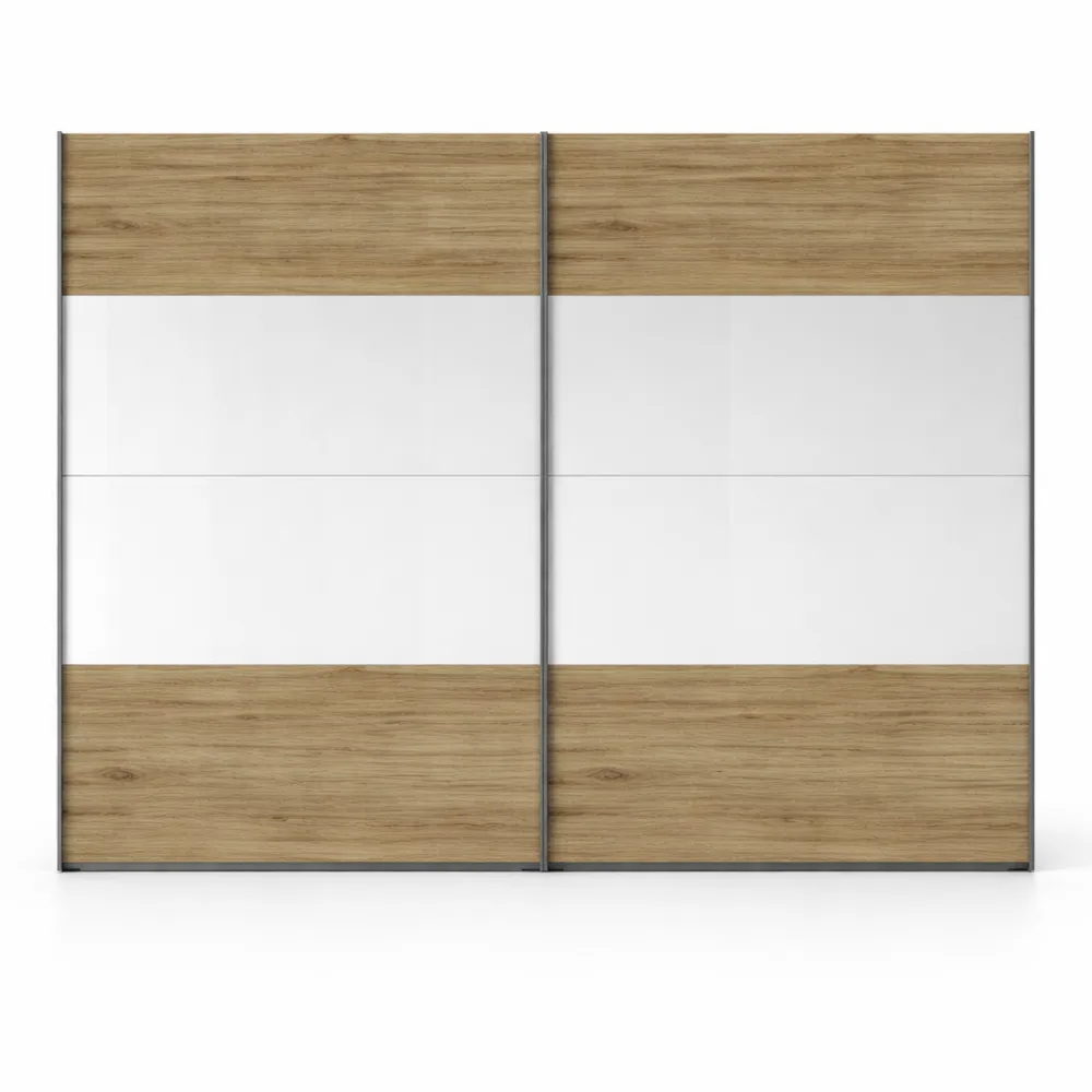 Armoire à portes coulissantes en chêne avec finition blanche brillante, largeur 181 cm