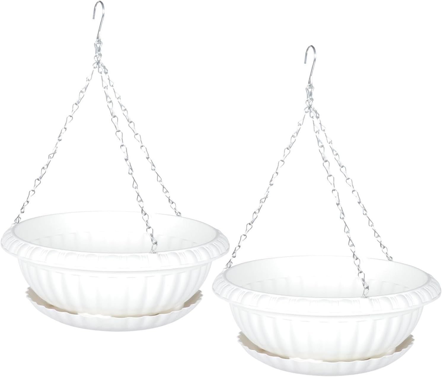 Iron Hanging Planters with White Resin Pots and Trays