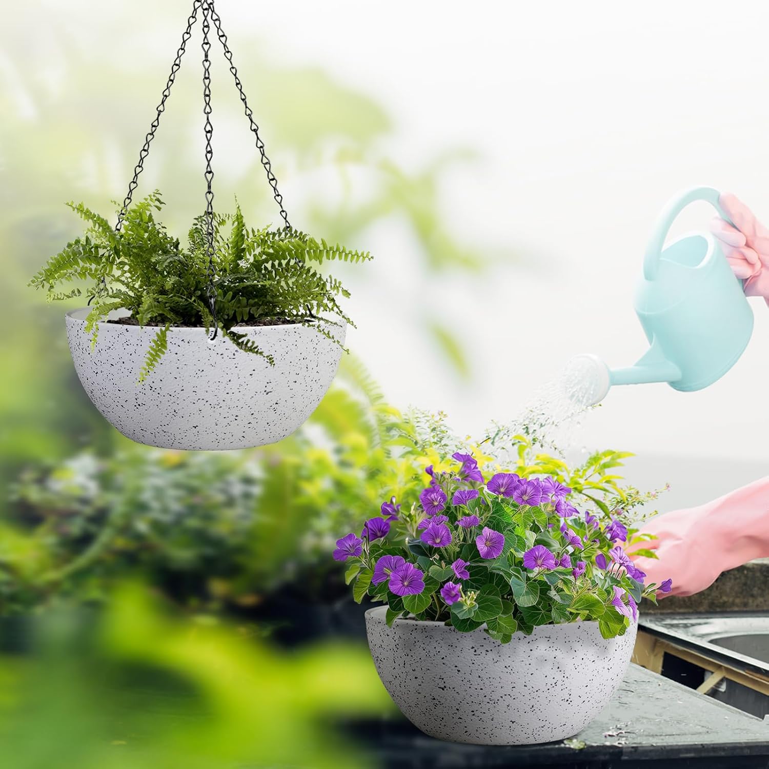 10 inch Hanging Planters for Outdoor Indoor Plants with Drainage Holes and Chain