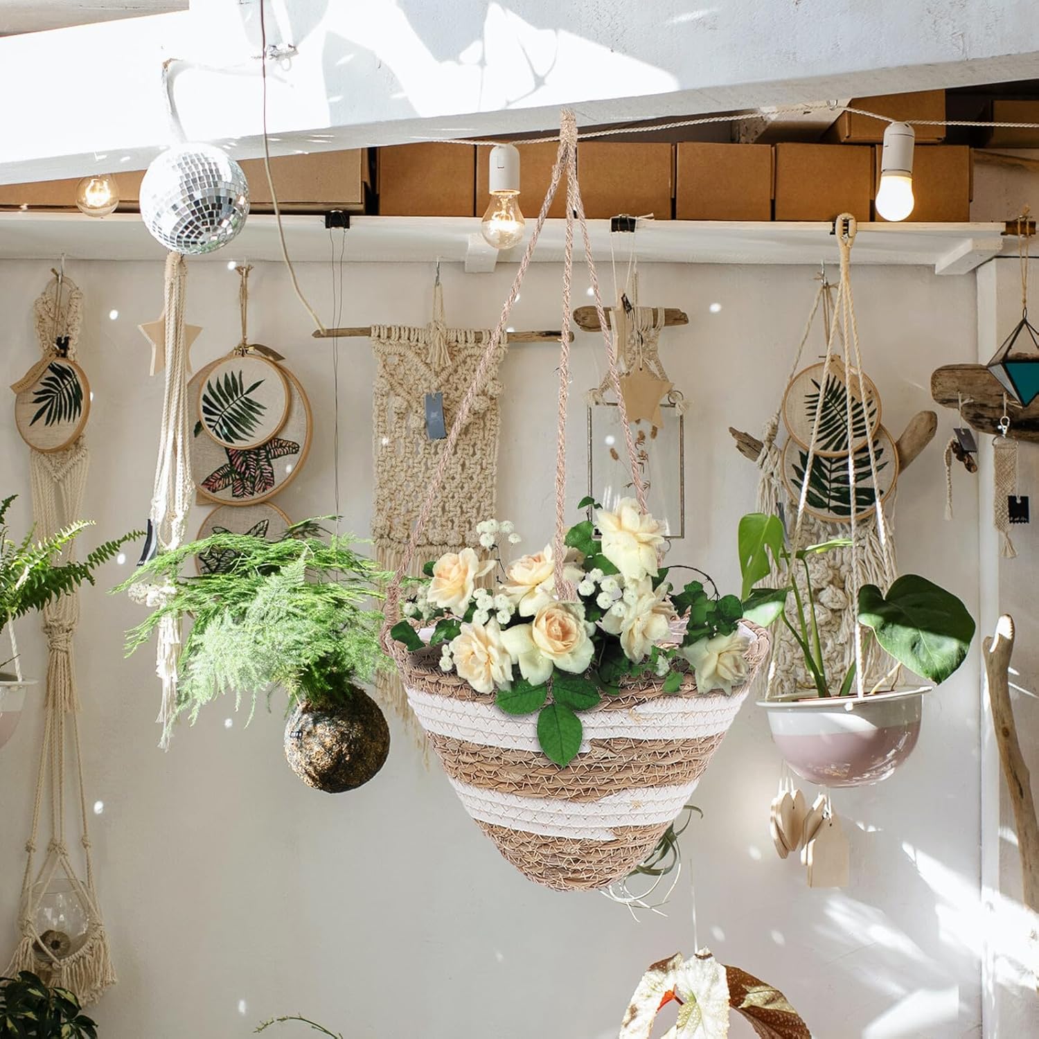 Woven Hanging Planter Basket for Balcony and Indoor Use