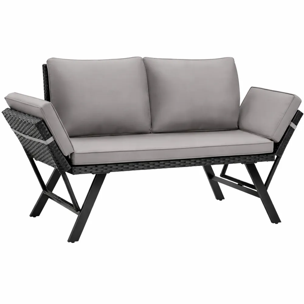 Divano da Esterno in Polyrattan con Braccioli Regolabili e Cuscini Impermeabili