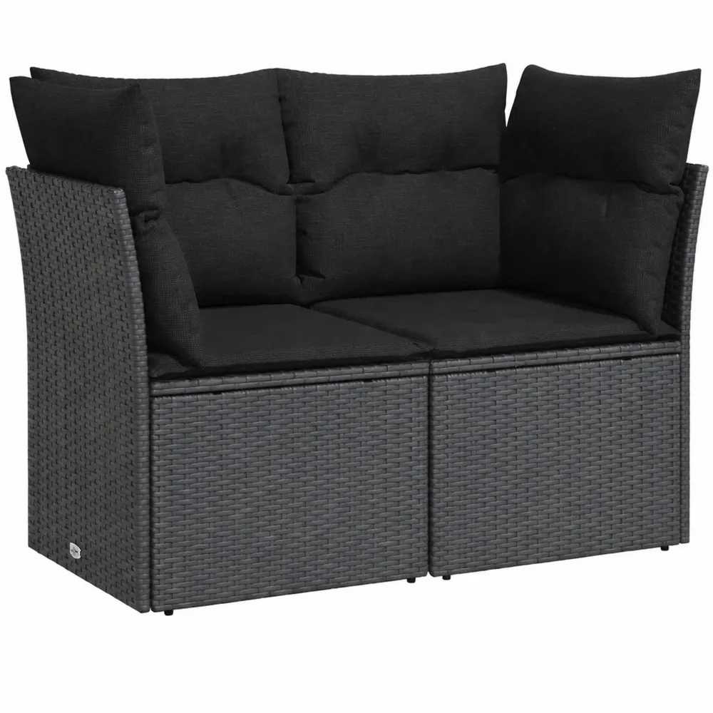 Divano da Esterno in Polyrattan a 2 Posti con Cuscini Neri