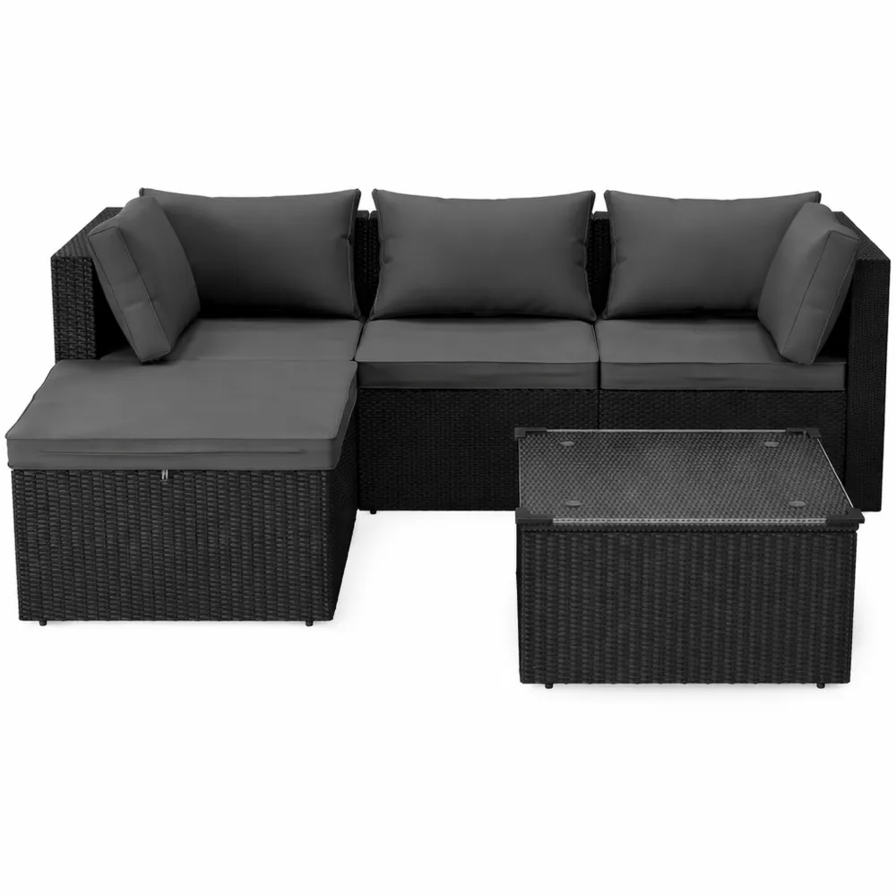 Set di mobili da giardino in rattan con divano angolare e tavolo da pranzo