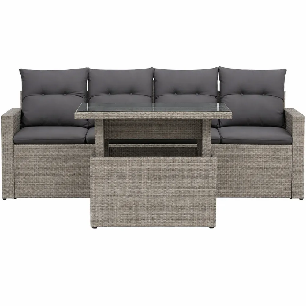 Set Giardino 5 Pezzi con Cuscini Grigio in Polyrattan
