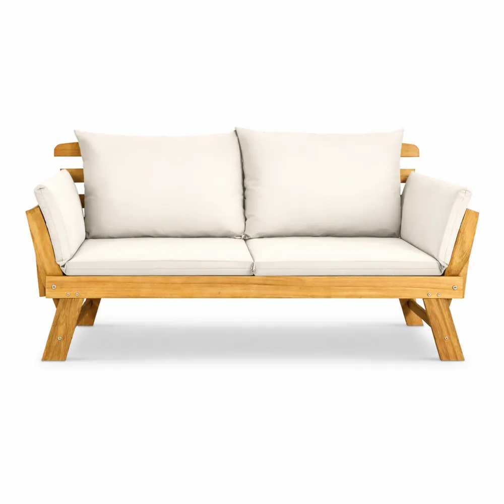 Divano da Giardino 2 Posti con Cuscino, Set in Legno Certificato FSC, Sdraio Pieghevole per Esterno