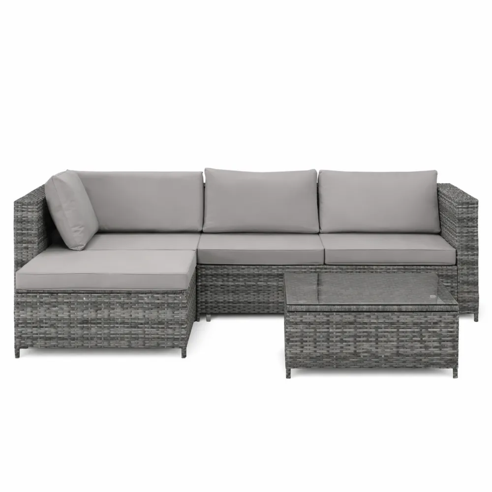 Set Salotto da Giardino in Rattan con Cuscini e Tavolo in Vetro