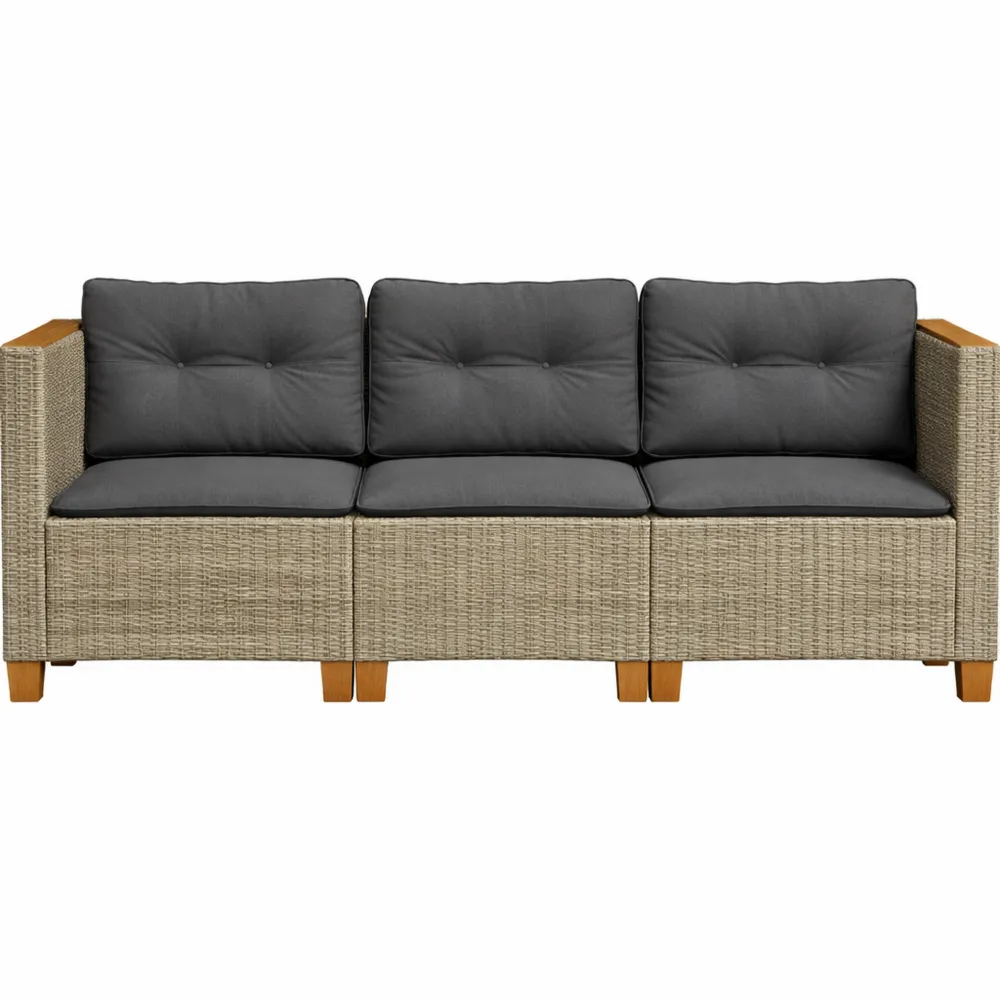 Divano da Giardino a 3 Posti con Cuscini Grigi in Polyrattan