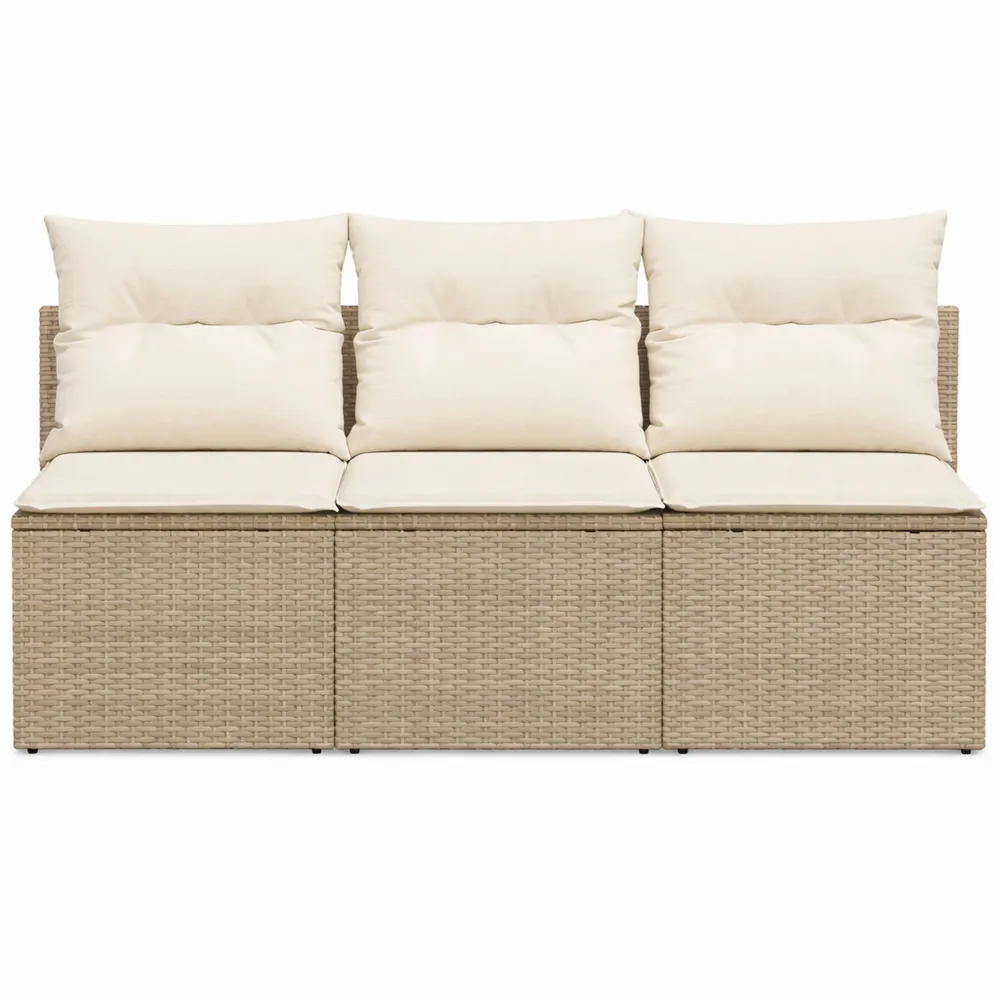 Divano da Giardino a 3 Posti con Cuscini Beige in Polyrattan