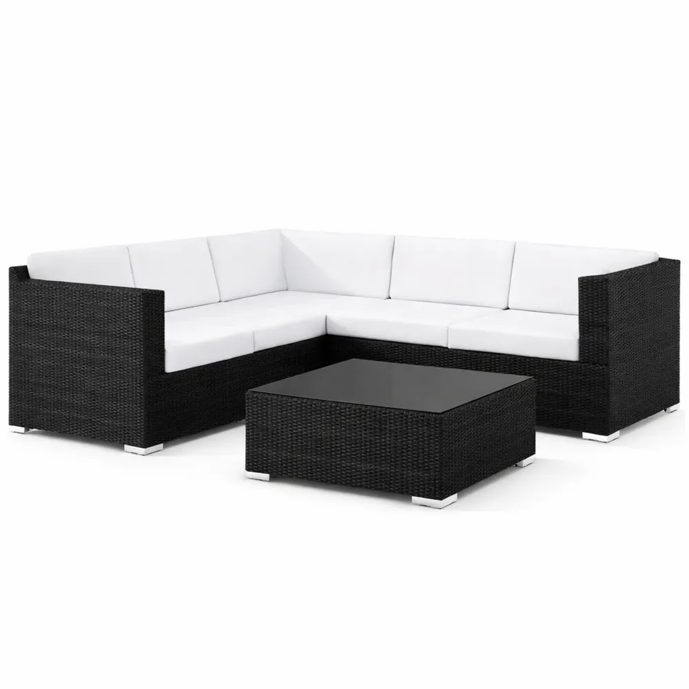 Set salotto in polyrattan per esterno con tavolo e 8 posti