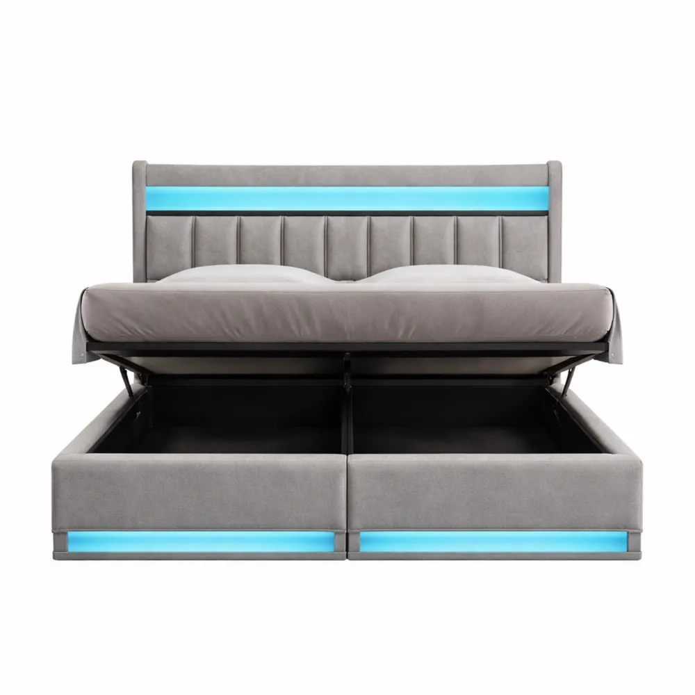 Letto singolo 90x200 con rete LED e USB, spazio di archiviazione idraulico