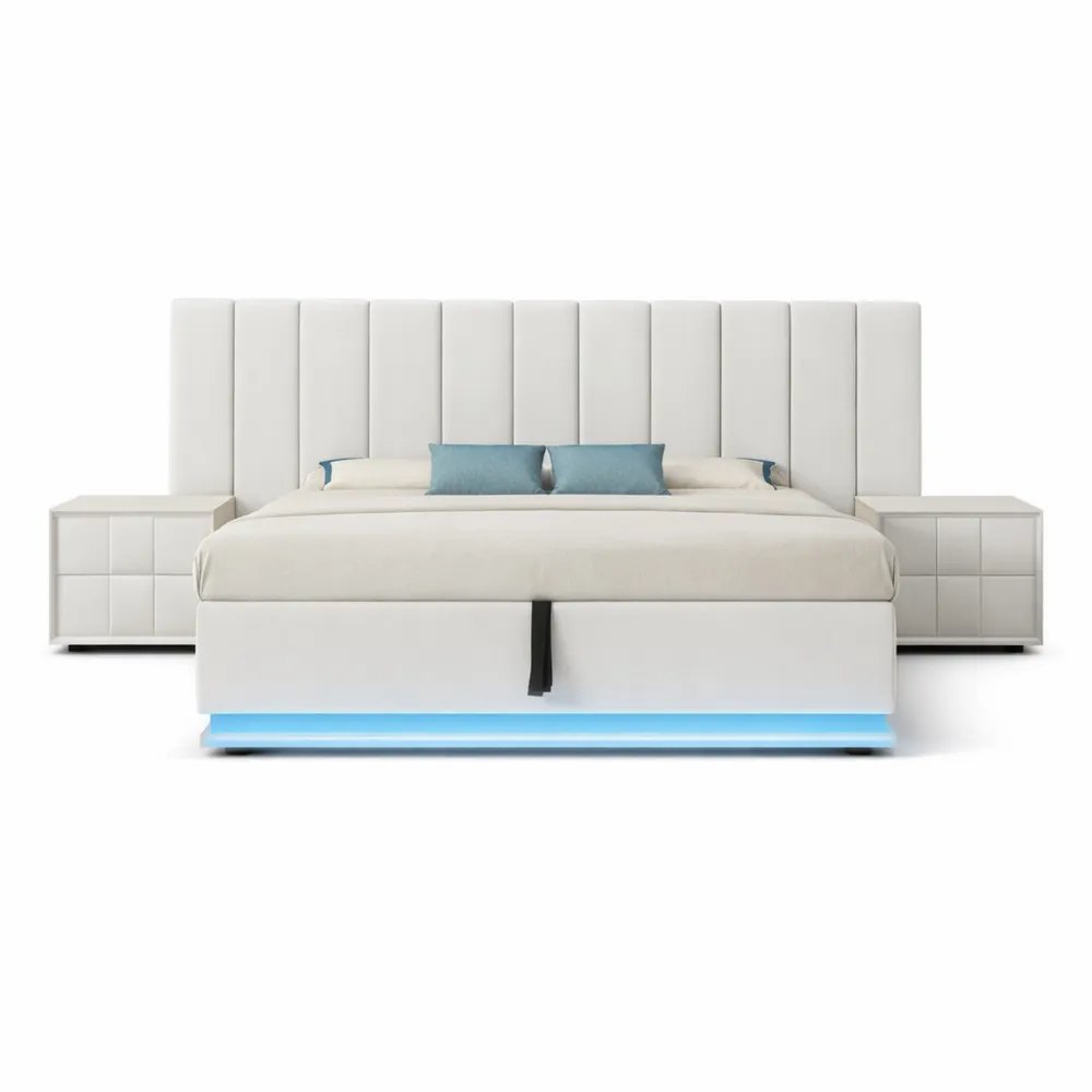 Letto Contenitore Matrimoniale 180x200 cm con Ricarica LED, PU, Bianco