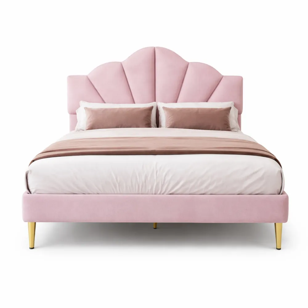 Letto matrimoniale imbottito 140 x 200 cm con rete a doghe rosa