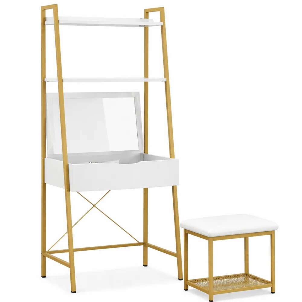 Tavolo da Toeletta con Specchio Reversibile e Sgabello Imbottito