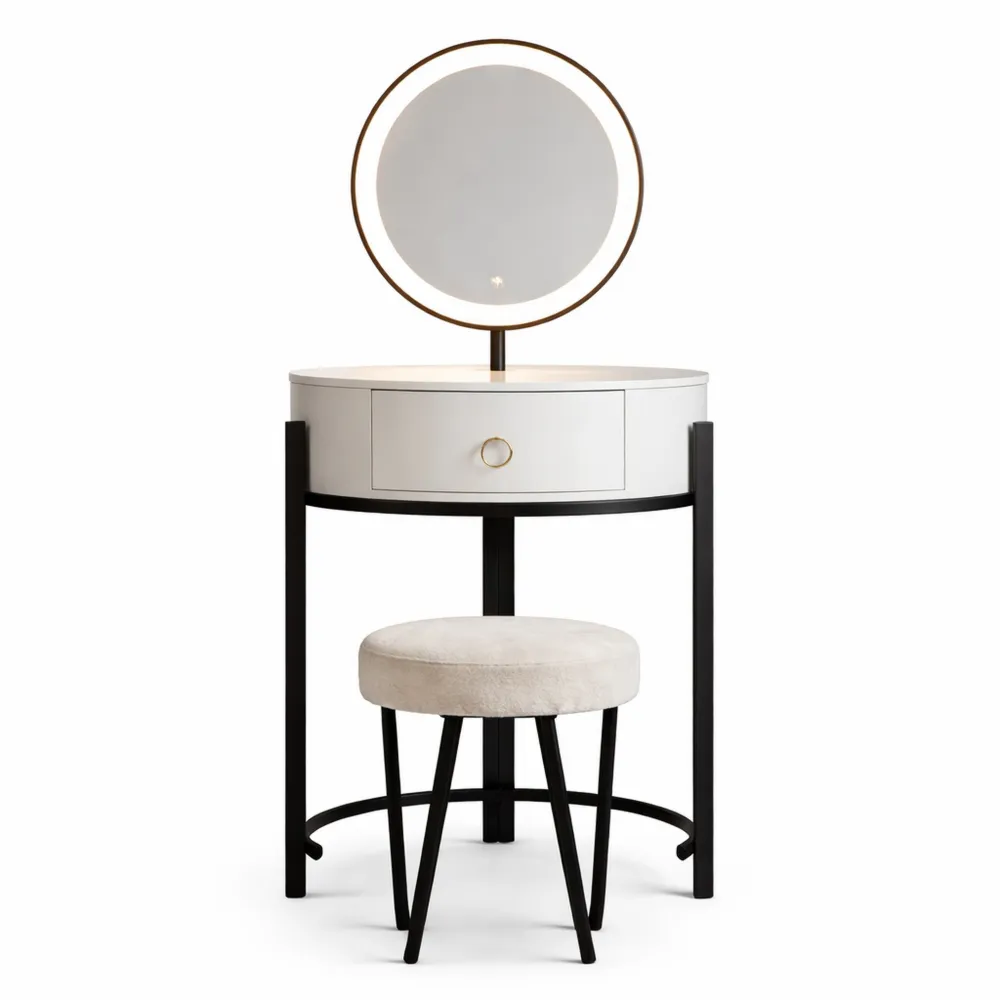 Tavolo da toeletta con specchio LED e cassetti, design moderno per camera da letto