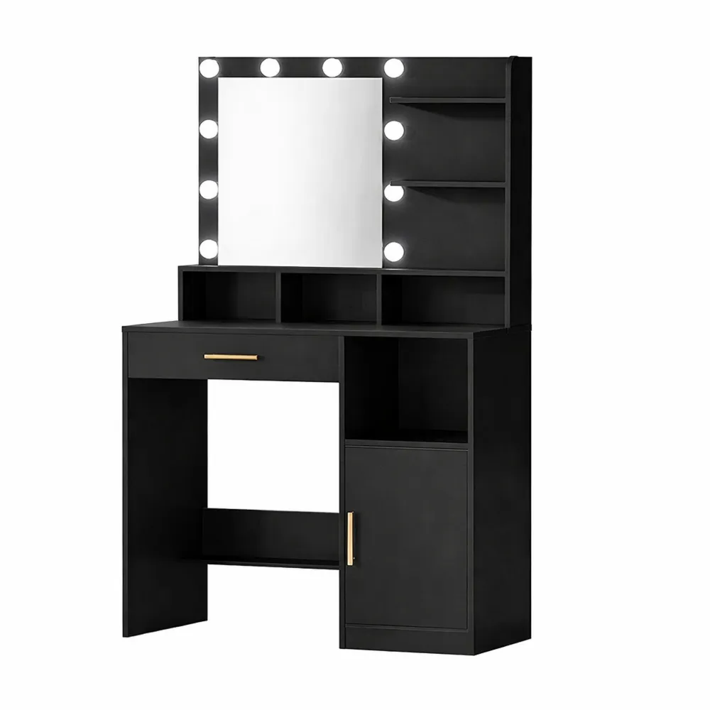 Toeletta da Trucco con Specchio Grande e Cassetto Capiente, Luminosità Regolabile, Moderna e Stabile, Colore Nero