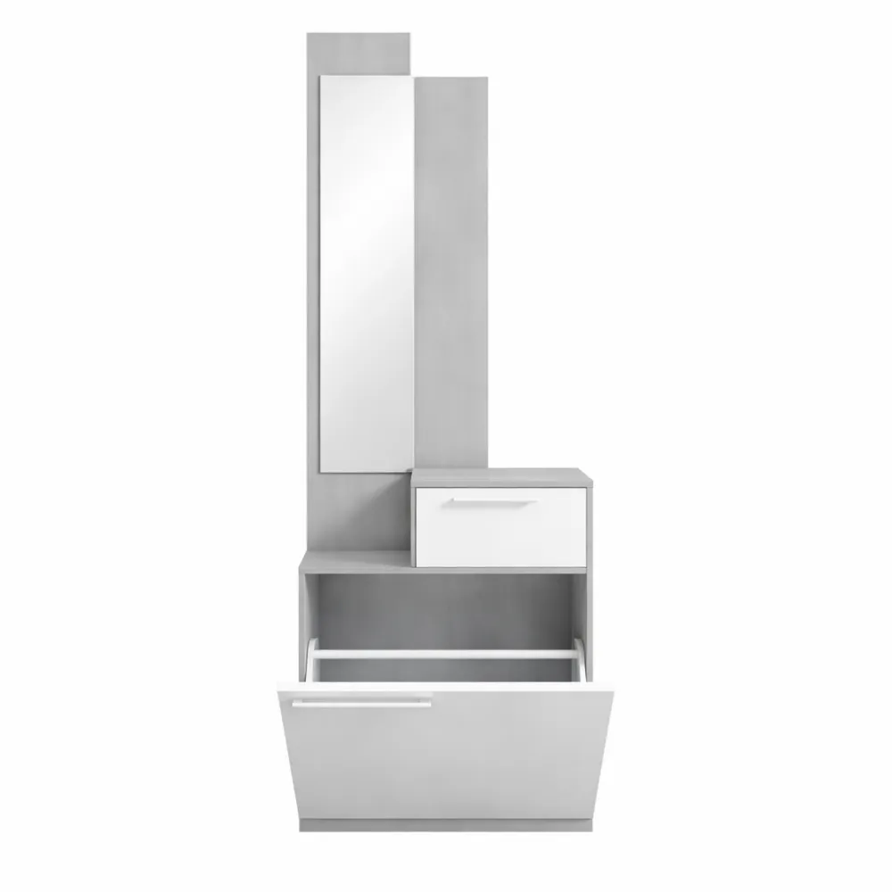 Mobile da Ingresso con Specchio e Cassetto, Grigio Cemento, 28x61x185 cm